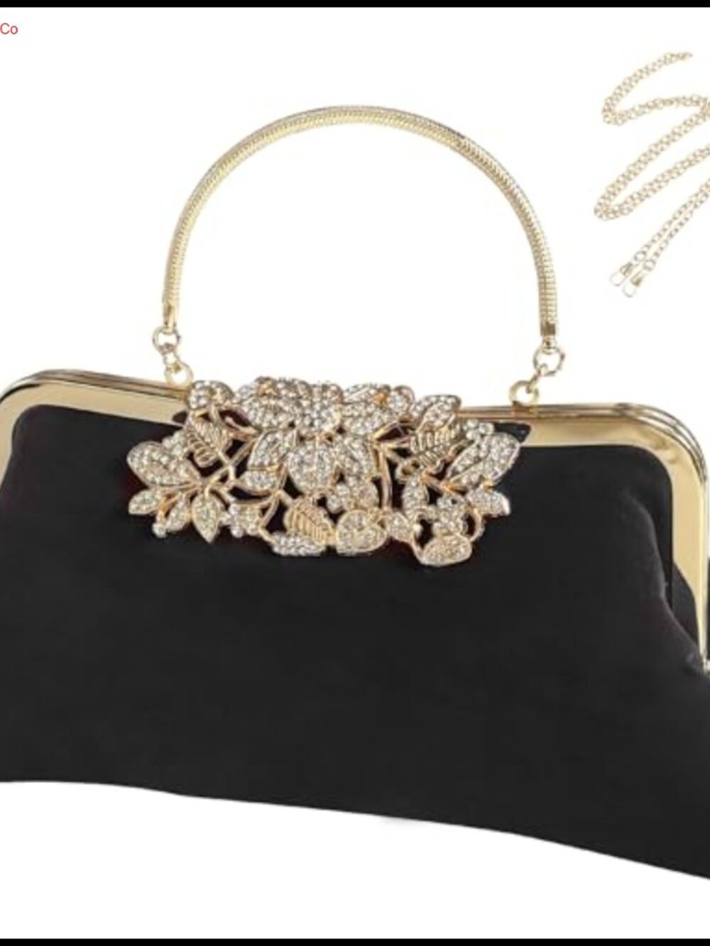 Velvet Rhinestone Clutch Evening Bag with Chain Convertible Crossbody